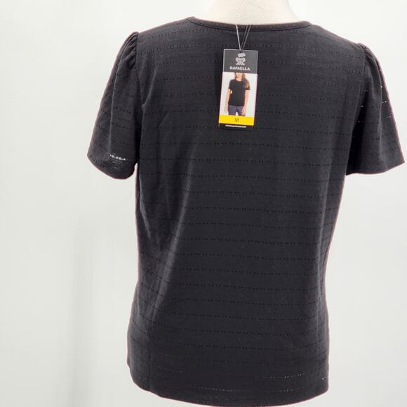 Rafaella Textured Blouse w Cutout Stripes and Puff Sleeve NWT Size M - Picture 4 of 7